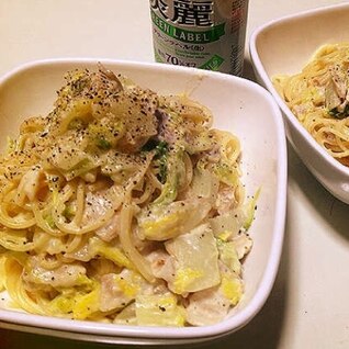 牛乳で簡単！白菜とベーコンのクリームパスタ